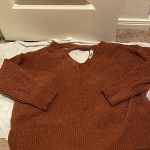 Elegant V-Neck Rust Sweater